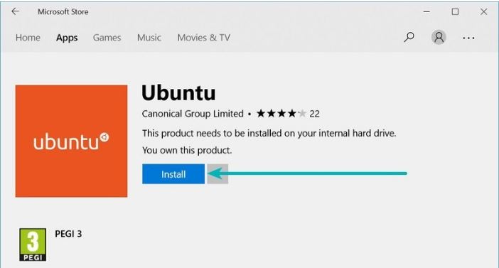 Downloading Ubuntu app from Microsoft Store
