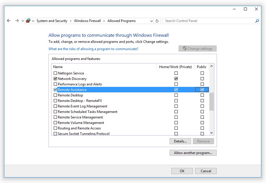 Allowing Remote Assistance through Windows Firewall
