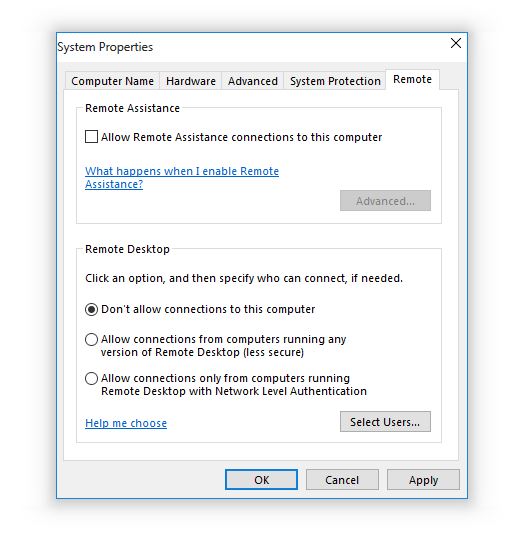 Disabling Remote Assistance on Windows 10