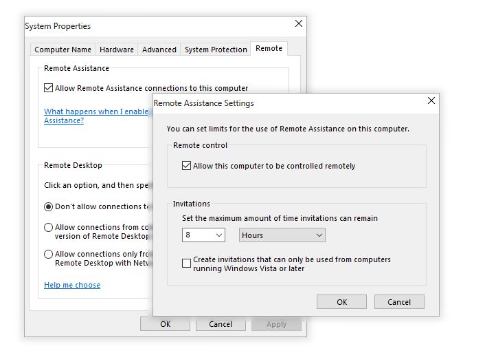 Configuring Remote Assistance Settings